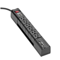 TLP608RUSBB Protect It! Surge Protector with 6 Rotatable Outlets, 8-ft. Cord, 1080 Joules, 2xUSB Charging ports (3.